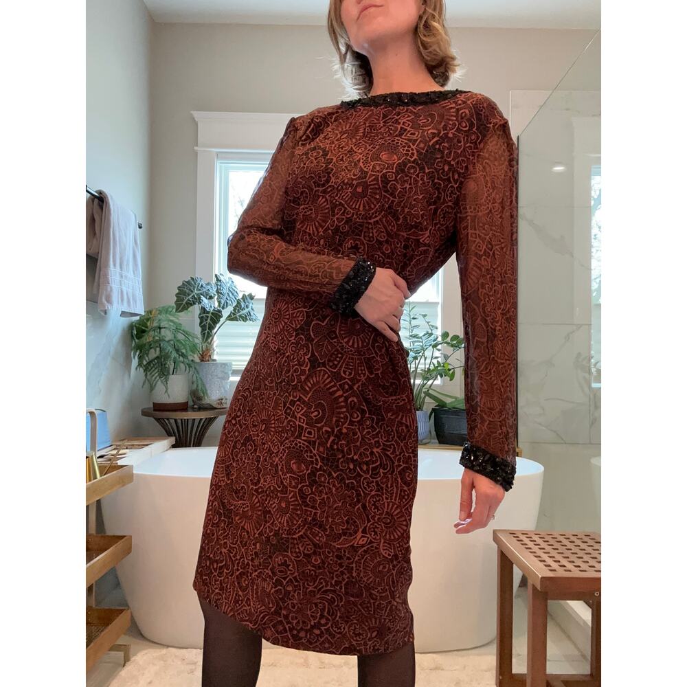 1980's Bill Blass - Silk Cocktail Dress with Beaded Collar & Cuffs